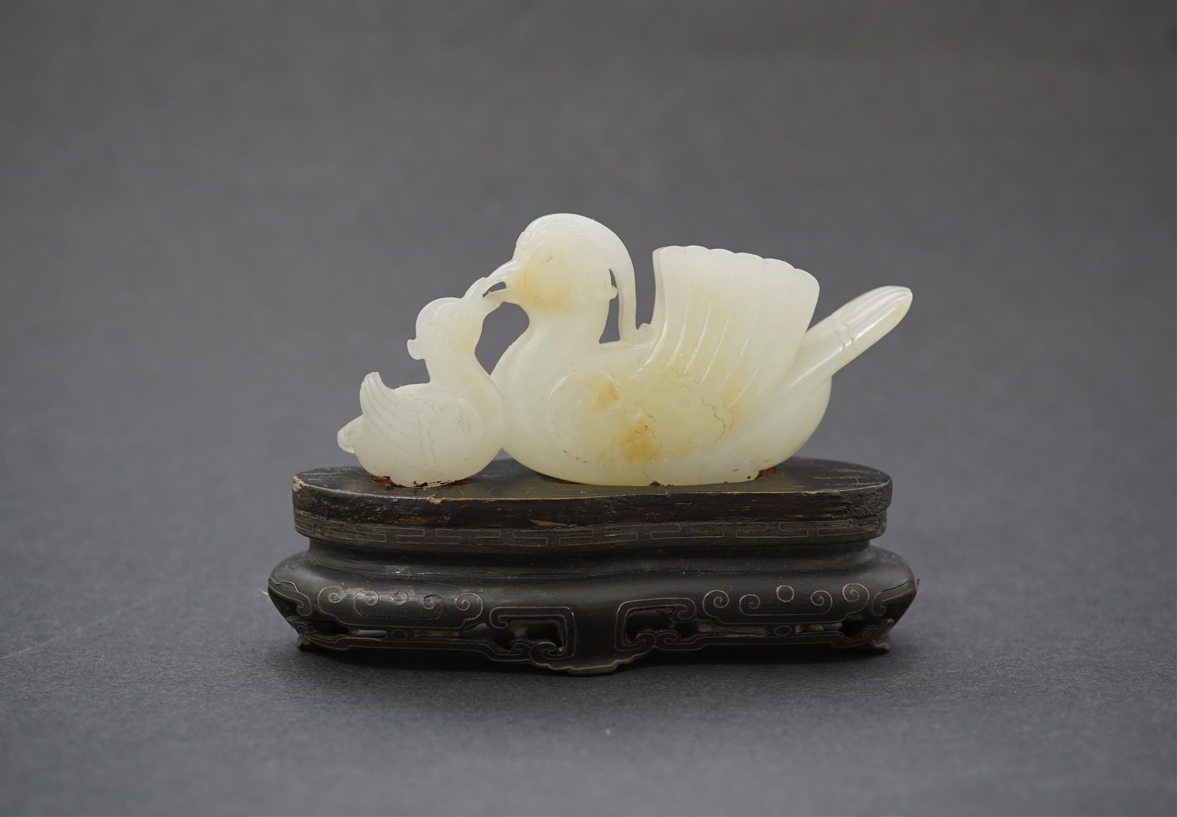 A Chinese white jade mandarin duck group, 18th/19th century